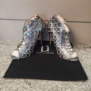 Teal Metallic Lace-Up Heels